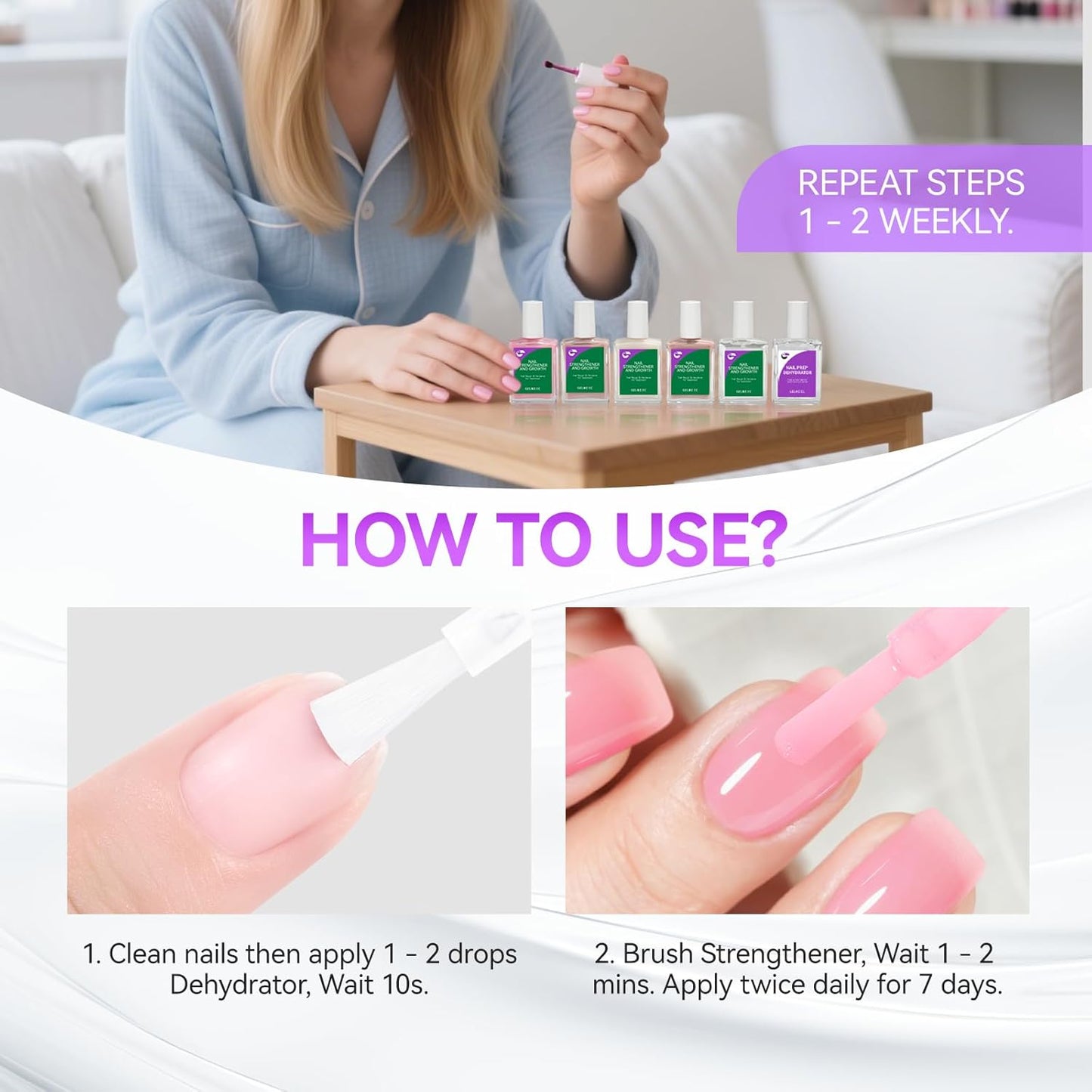 Nail Growth Treatment and Dehydrator Kit: Soft Pink 6-in-1 Strengthener and Dehydrator Set for Stronger in 14 Days - Vegan Allergy-Friendly for Gel Lovers & Sensitive Users