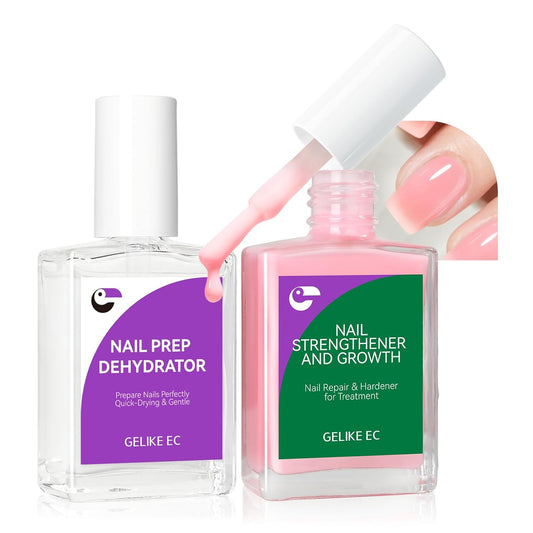 Gelike EC Nail Repair Kit for Beginners: Prep Dehydrator & Protein Strengthener Polish Pink - Fix Growth Splitting Nails Fast - 16ml Starter Set