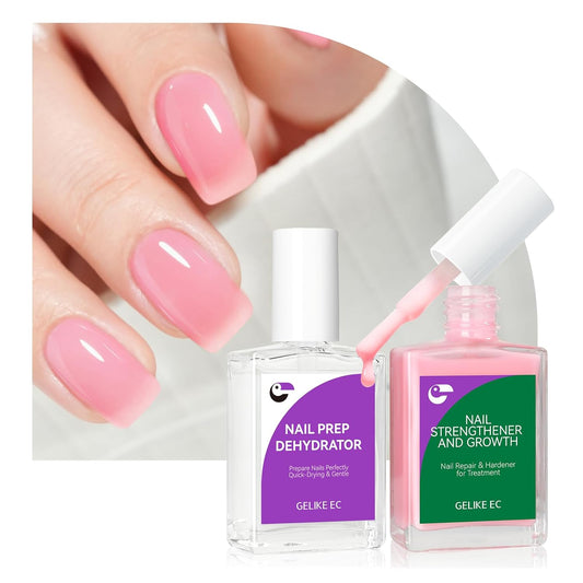 Nail Growth Treatment and Dehydrator Kit: Soft Pink 6-in-1 Strengthener and Dehydrator Set for Stronger in 14 Days - Vegan Allergy-Friendly for Gel Lovers & Sensitive Users
