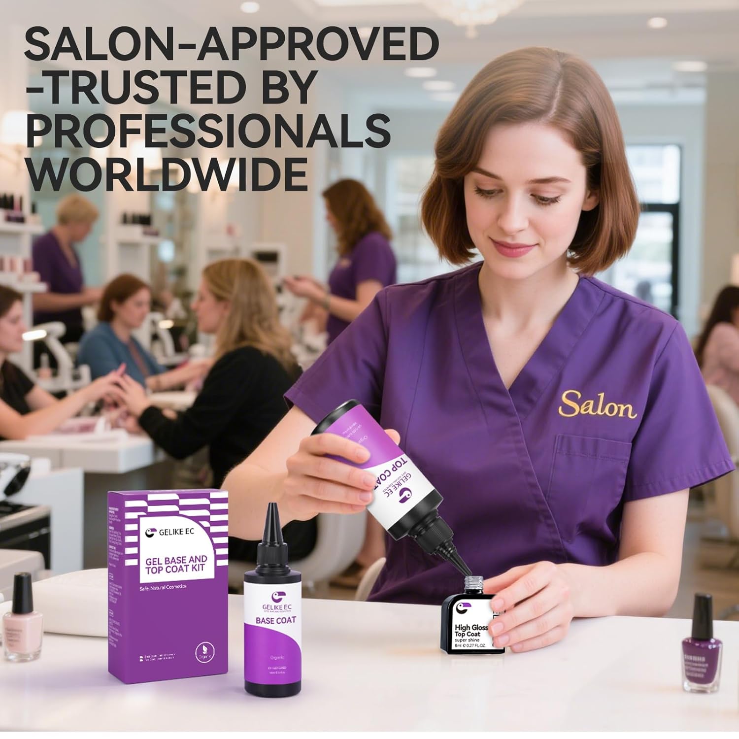gelike ec Base Gel Top Coat Set: 2x100ml Professional Salon Duo for Long-Lasting Polish (Non-Toxic Formula)
