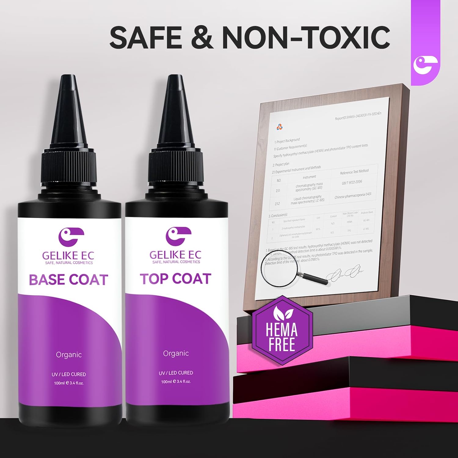 gelike ec Base Gel Top Coat Set: 2x100ml Professional Salon Duo for Long-Lasting Polish (Non-Toxic Formula)