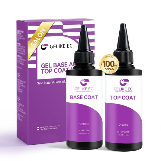 gelike ec Base Gel Top Coat Set: 2x100ml Professional Salon Duo for Long-Lasting Polish (Non-Toxic Formula)