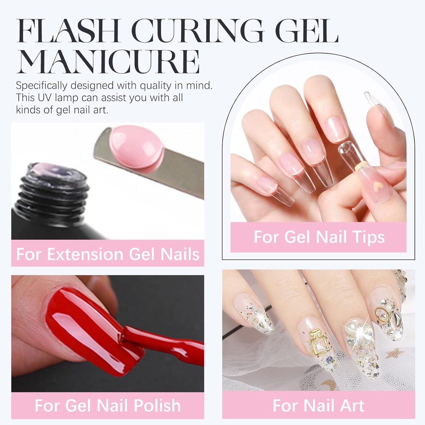Gelike ec 6 in 1 Nail Glue Gel 32ML 2PCS: Extra Strong Nail Glue for Clear Acrylic Nails Bundle with Mini LED Nail Lamp,UV Light for Nails Easy and Flash Cure Light for Nail Extension System