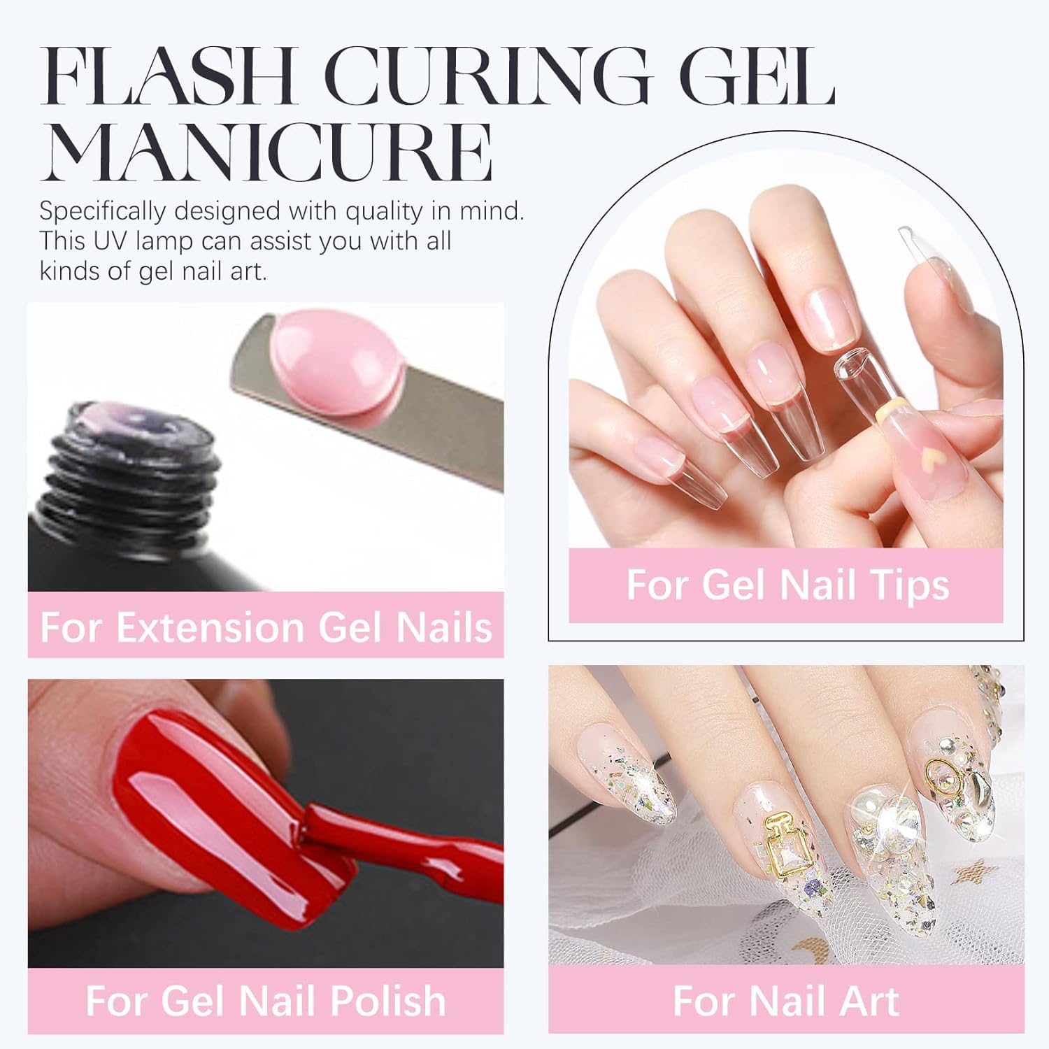 Gelike ec 6 in 1 Nail Glue Gel 32ML 2PCS: Extra Strong Nail Glue for Clear Acrylic Nails Bundle with Mini LED Nail Lamp,UV Light for Nails Easy and Flash Cure Light for Nail Extension System