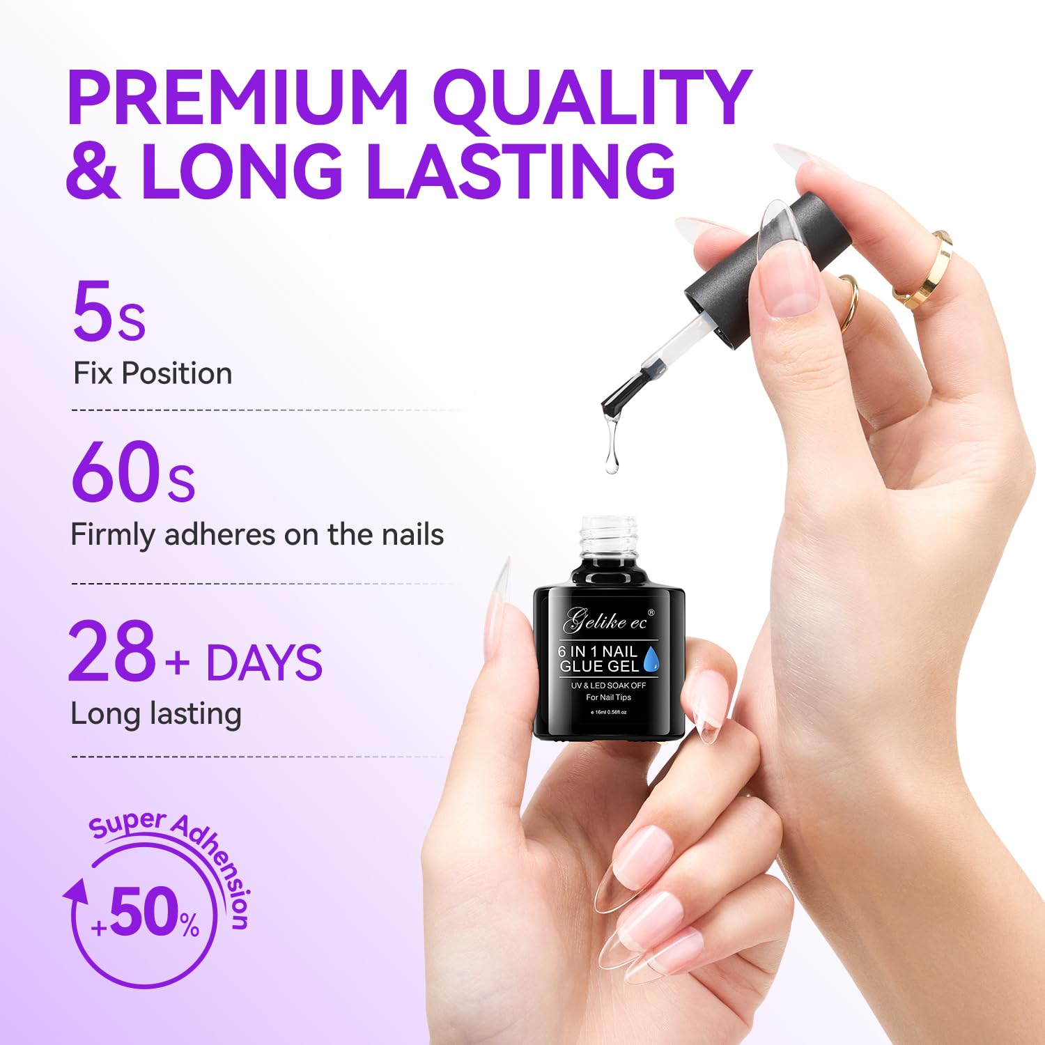Gelike ec 6 in 1 Nail Glue Gel 32ML 2PCS: Extra Strong Nail Glue for Clear Acrylic Nails Bundle with Mini LED Nail Lamp,UV Light for Nails Easy and Flash Cure Light for Nail Extension System
