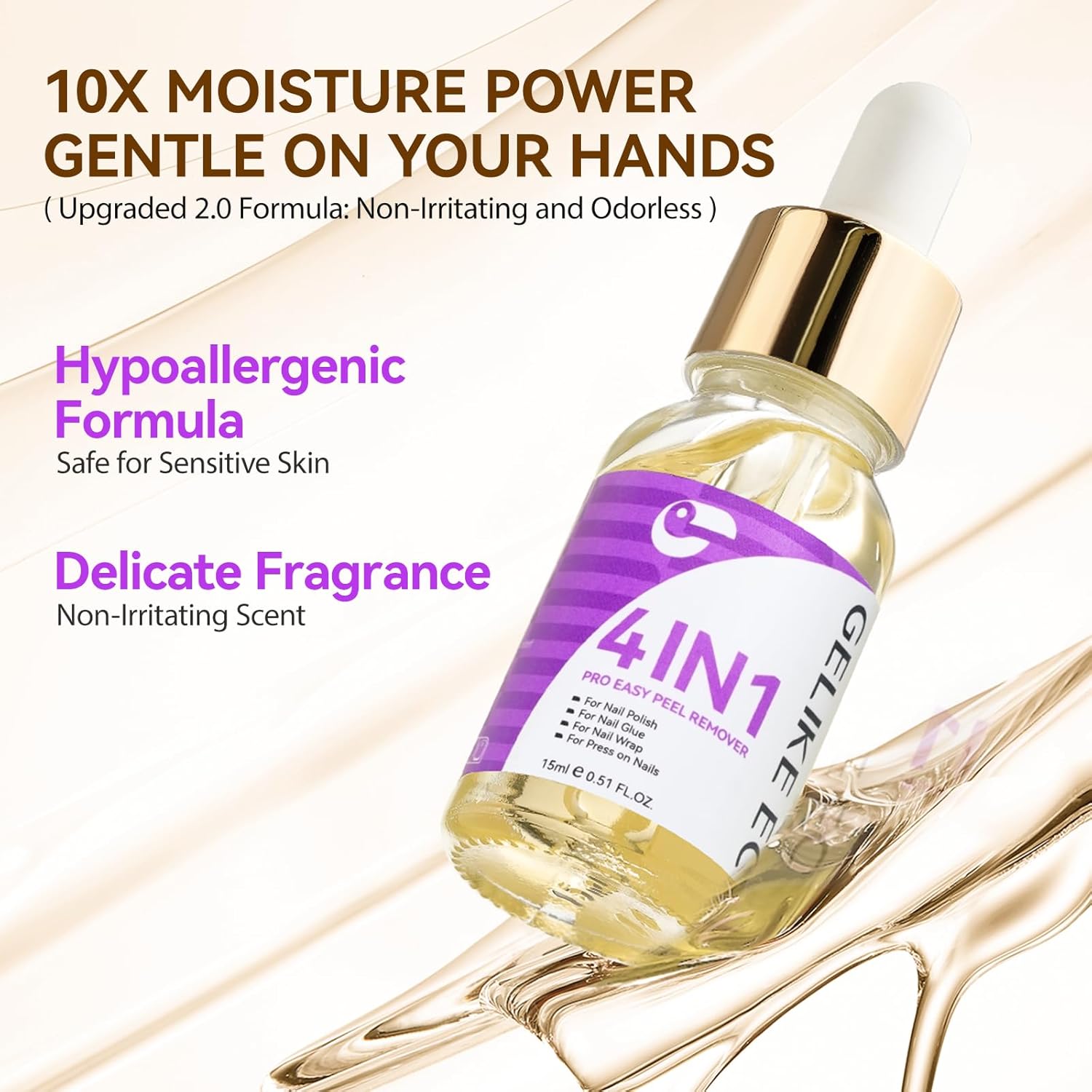 4 in 1 Gentle Nail Remover Oil for Women: Gelike EC Acetone Free Nail Polish Remover for Press on Nails - Easy and Quick for Manucurist 15ml