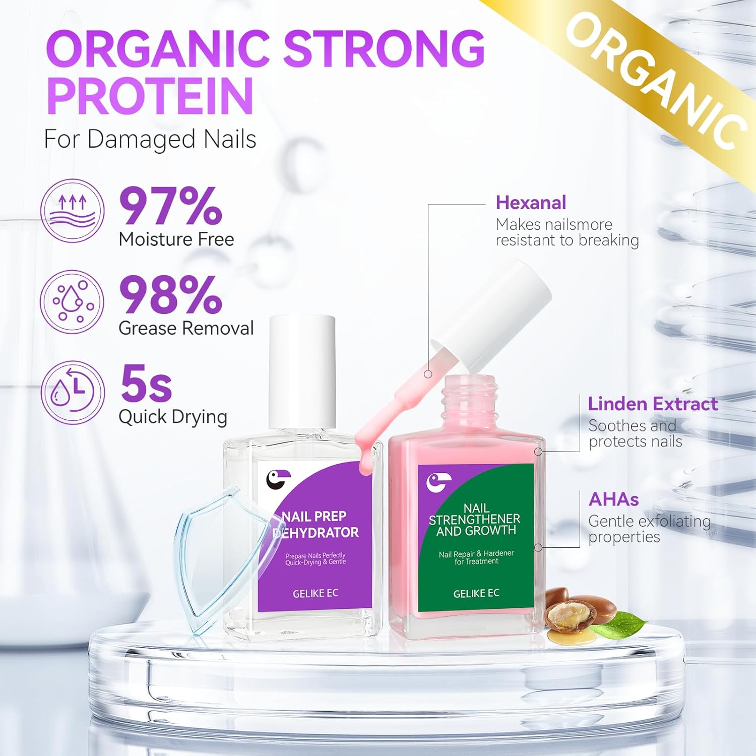 Nail Growth Treatment and Dehydrator Kit: Soft Pink 6-in-1 Strengthener and Dehydrator Set for Stronger in 14 Days - Vegan Allergy-Friendly for Gel Lovers & Sensitive Users