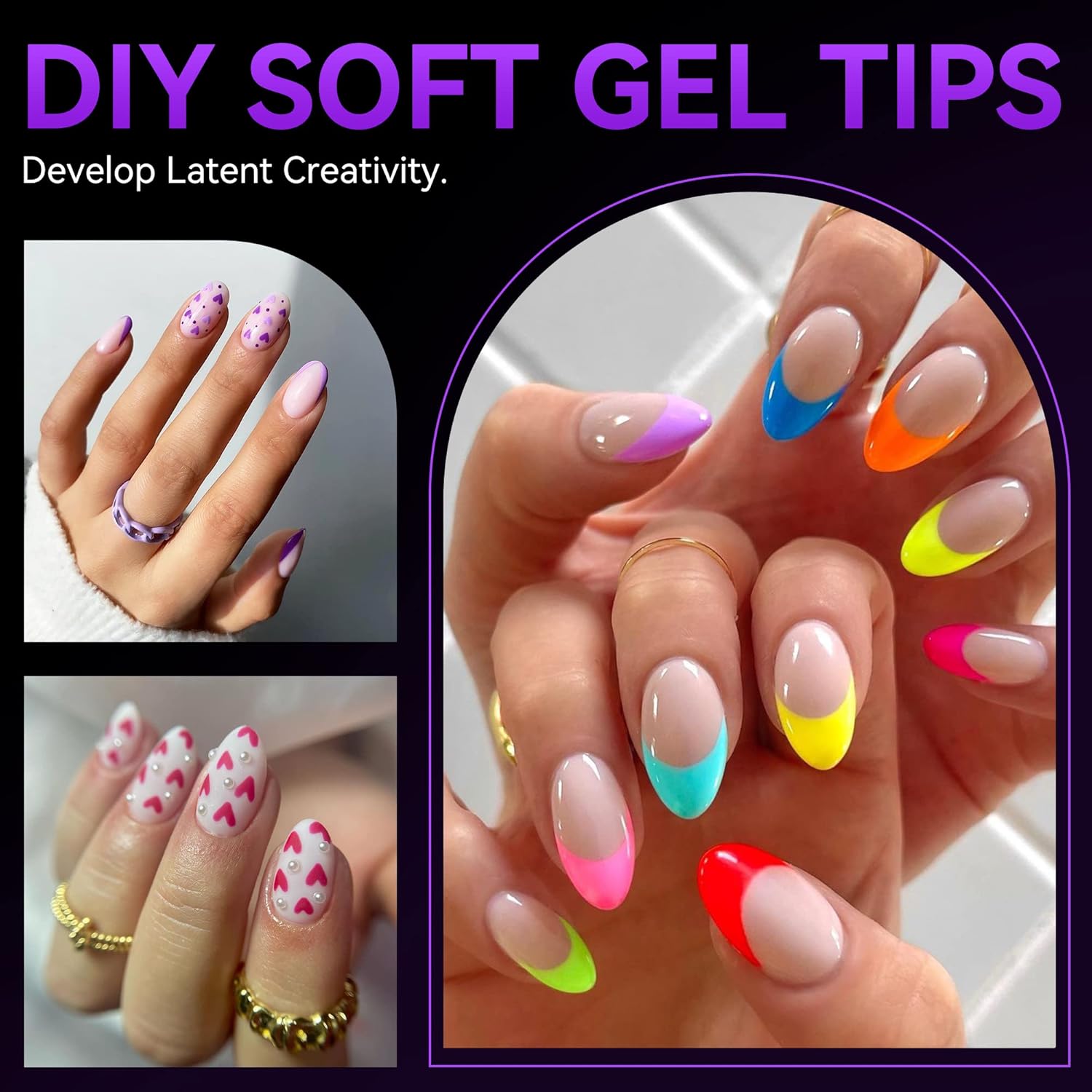 2 pcs 6 in 1 Nail Glue Gel 32ML and Short Almond Nail Tips