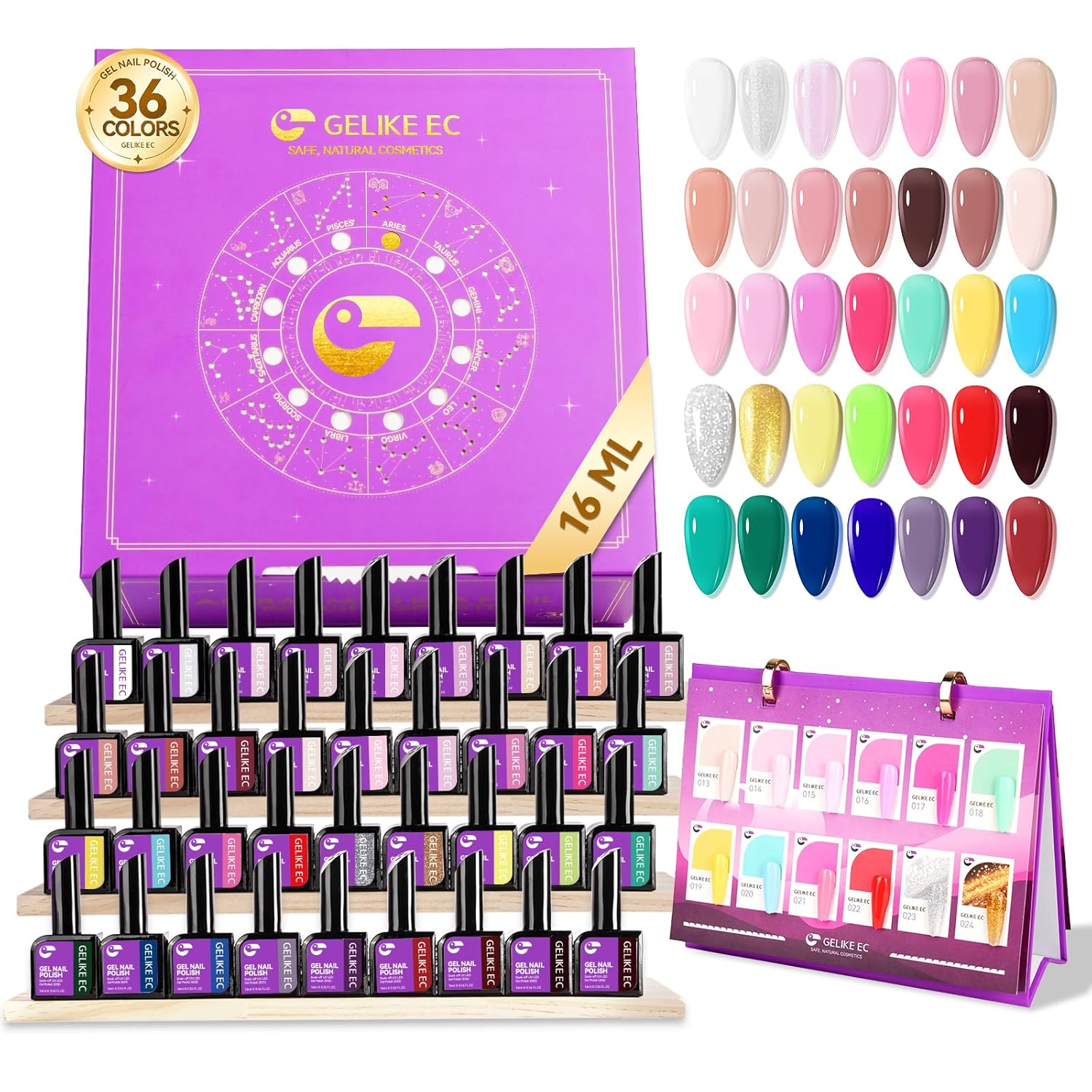 Gelike ec Gel Nail Polish Salon Set: 36Color*16ml Colors Nail Set Manicure for Professional Nail Artists – with Gift Box & Color Guide