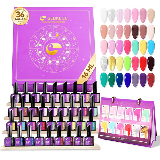 Gelike ec Gel Nail Polish Salon Set: 36Color*16ml Colors Nail Set Manicure for Professional Nail Artists – with Gift Box & Color Guide